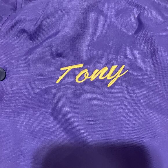 Vintage Satin Jacket TJ’s TAXI Purple Yellow Embroidered TONY Retro Men’s L - Picture 6 of 9